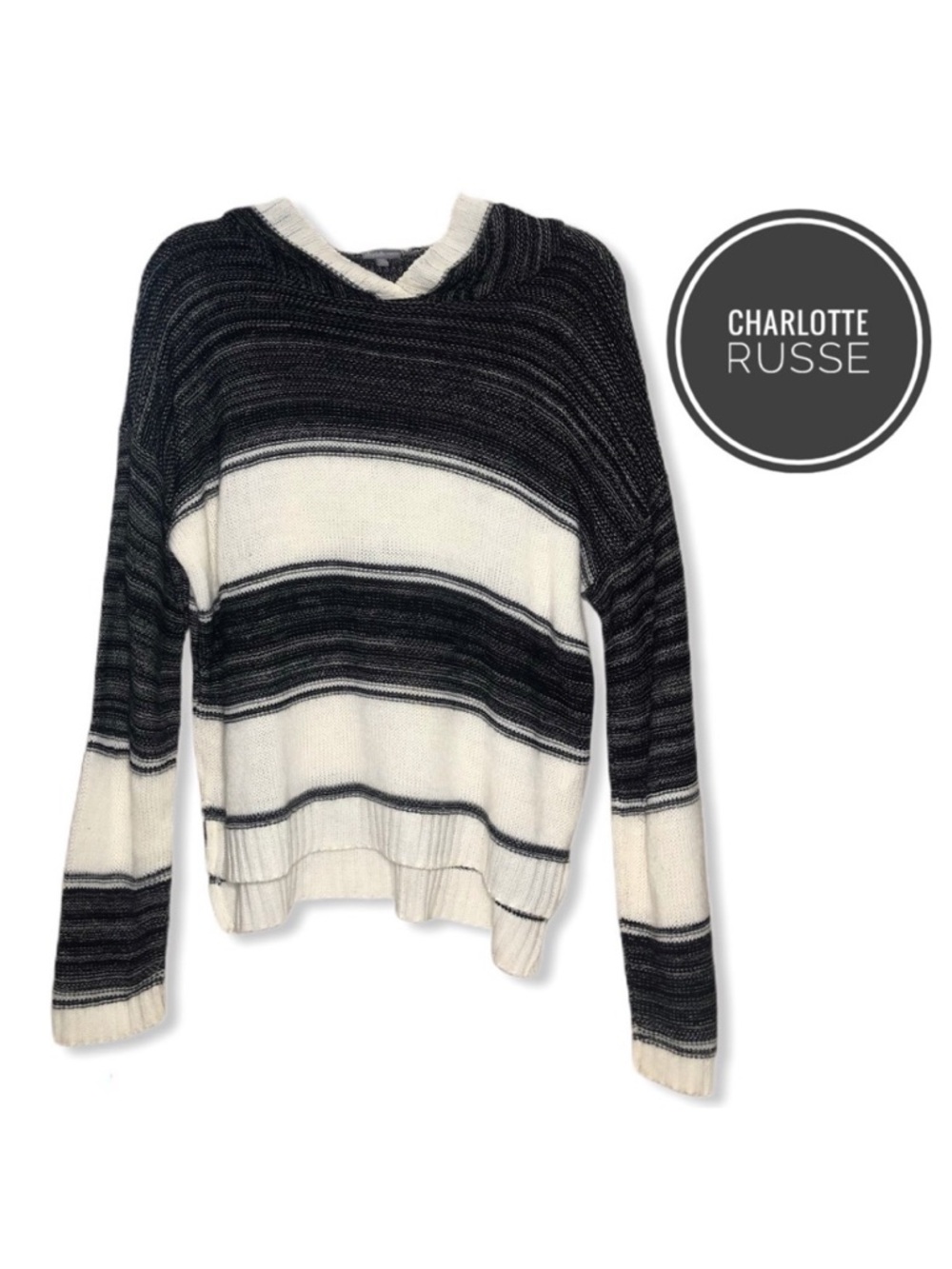 ‼️LAST CHANCE‼️ Charlotte Russe Black & White Striped Hooded Sweater